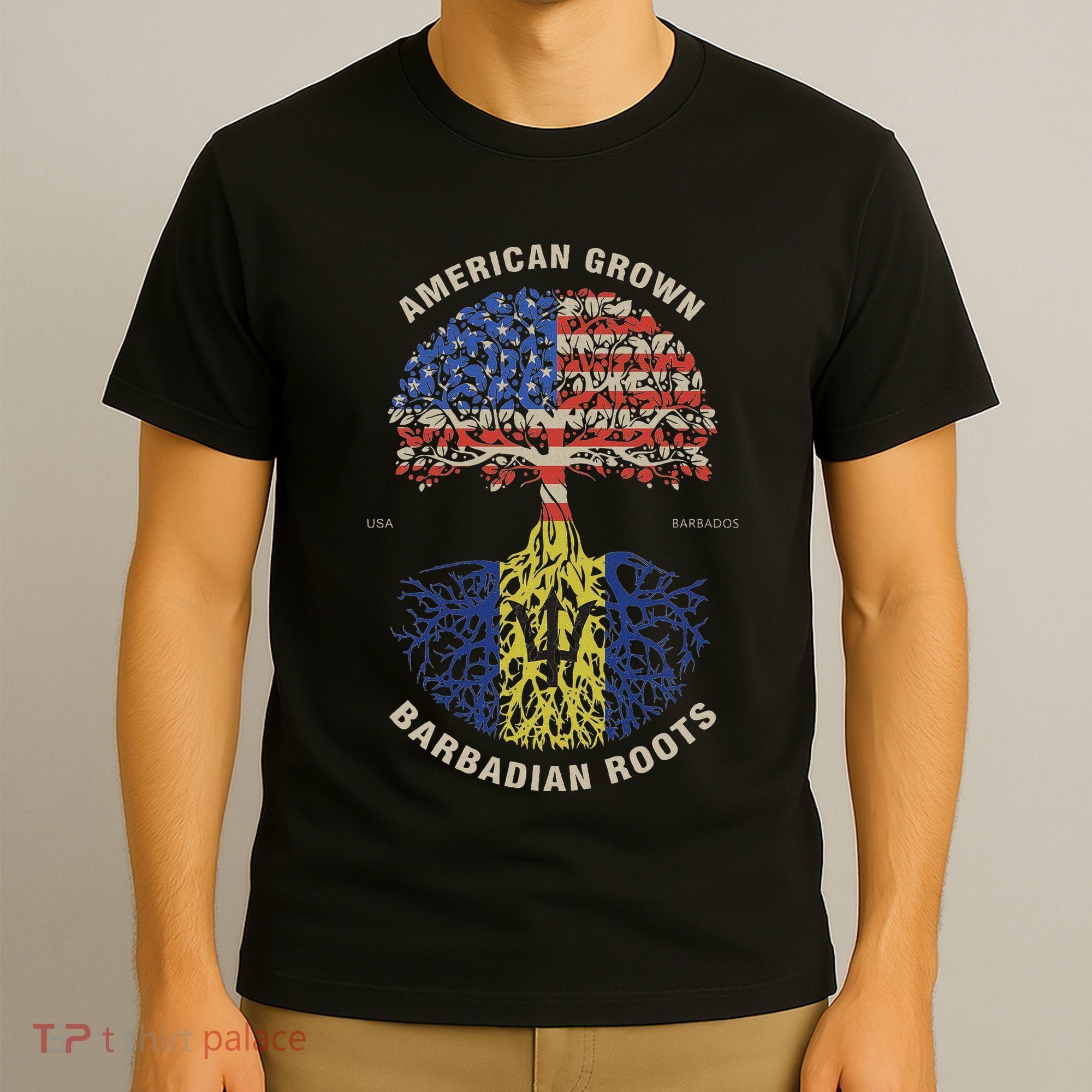 American Grown Barbadian Roots Barbados Flag T-Shirt