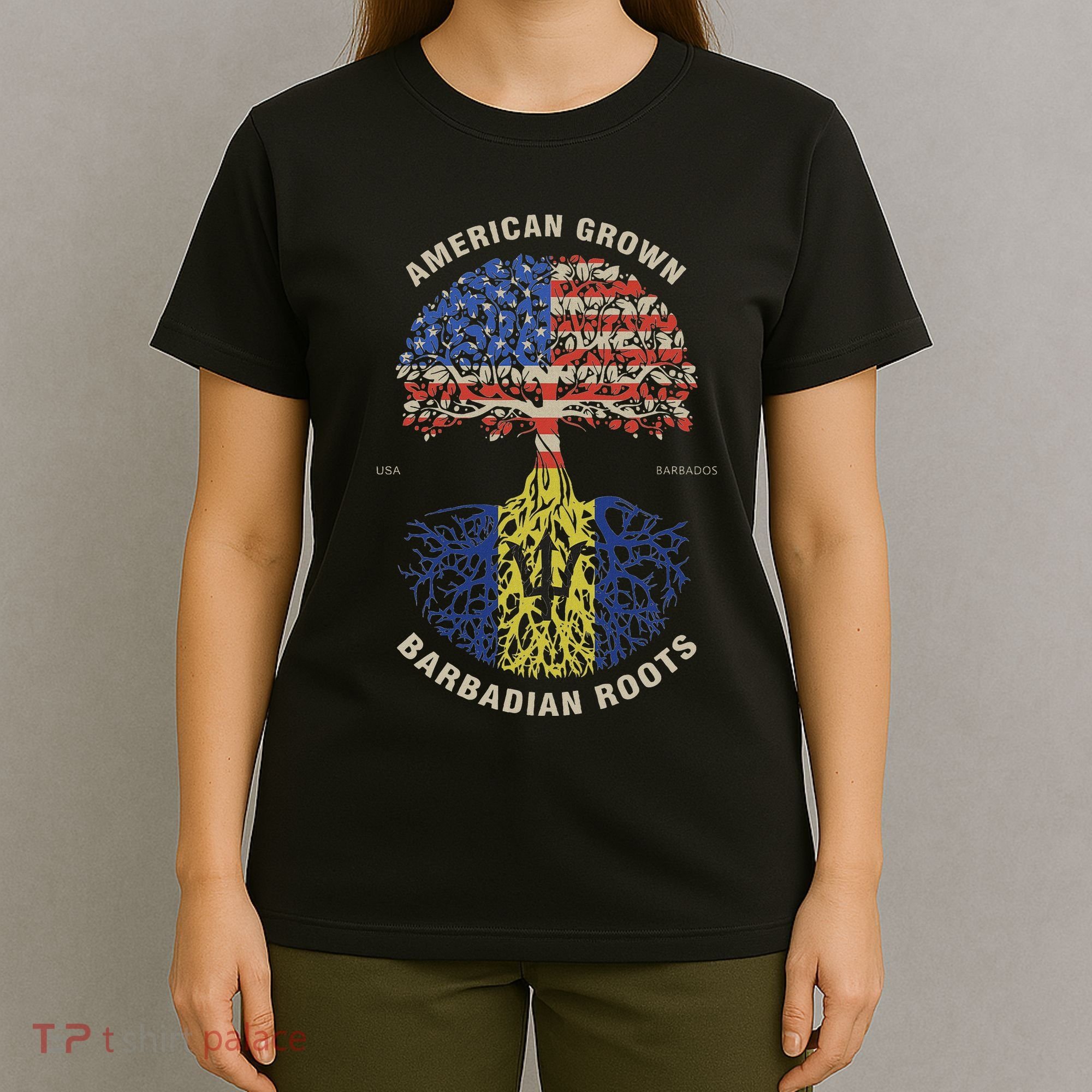 American Grown Barbadian Roots Barbados Flag T-Shirt