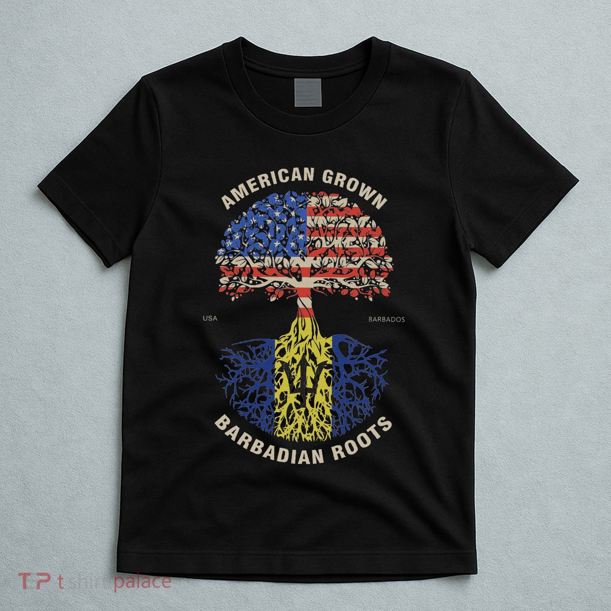 American Grown Barbadian Roots Barbados Flag T-Shirt
