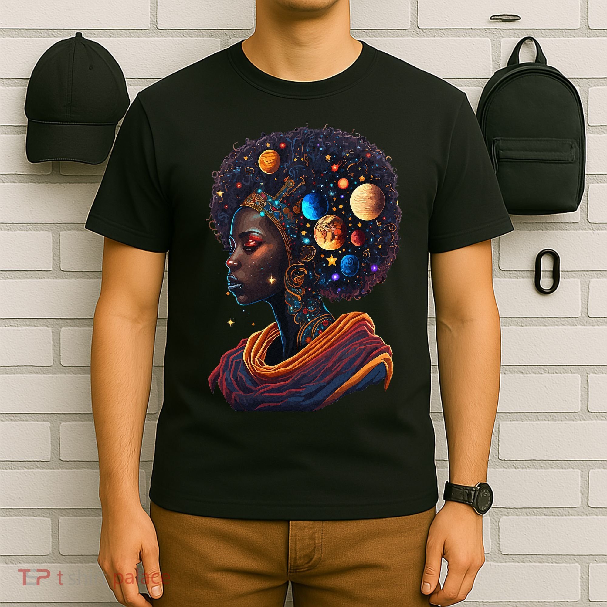 Afro Galactic Beauty Queen Pride Woman Space Black History T-Shirt