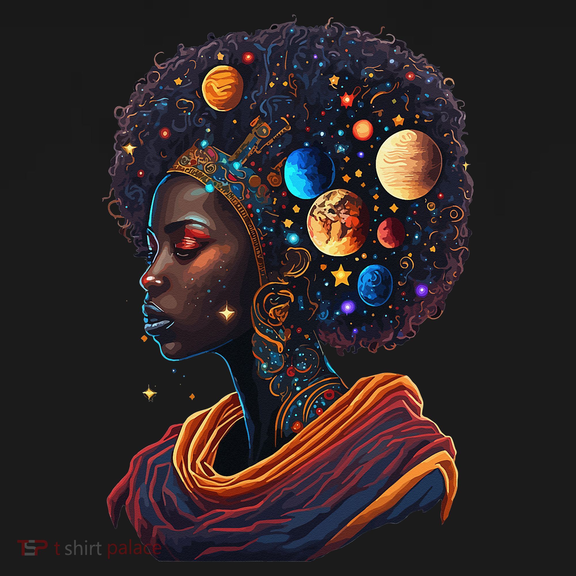 Afro Galactic Beauty Queen Pride Woman Space Black History T-Shirt