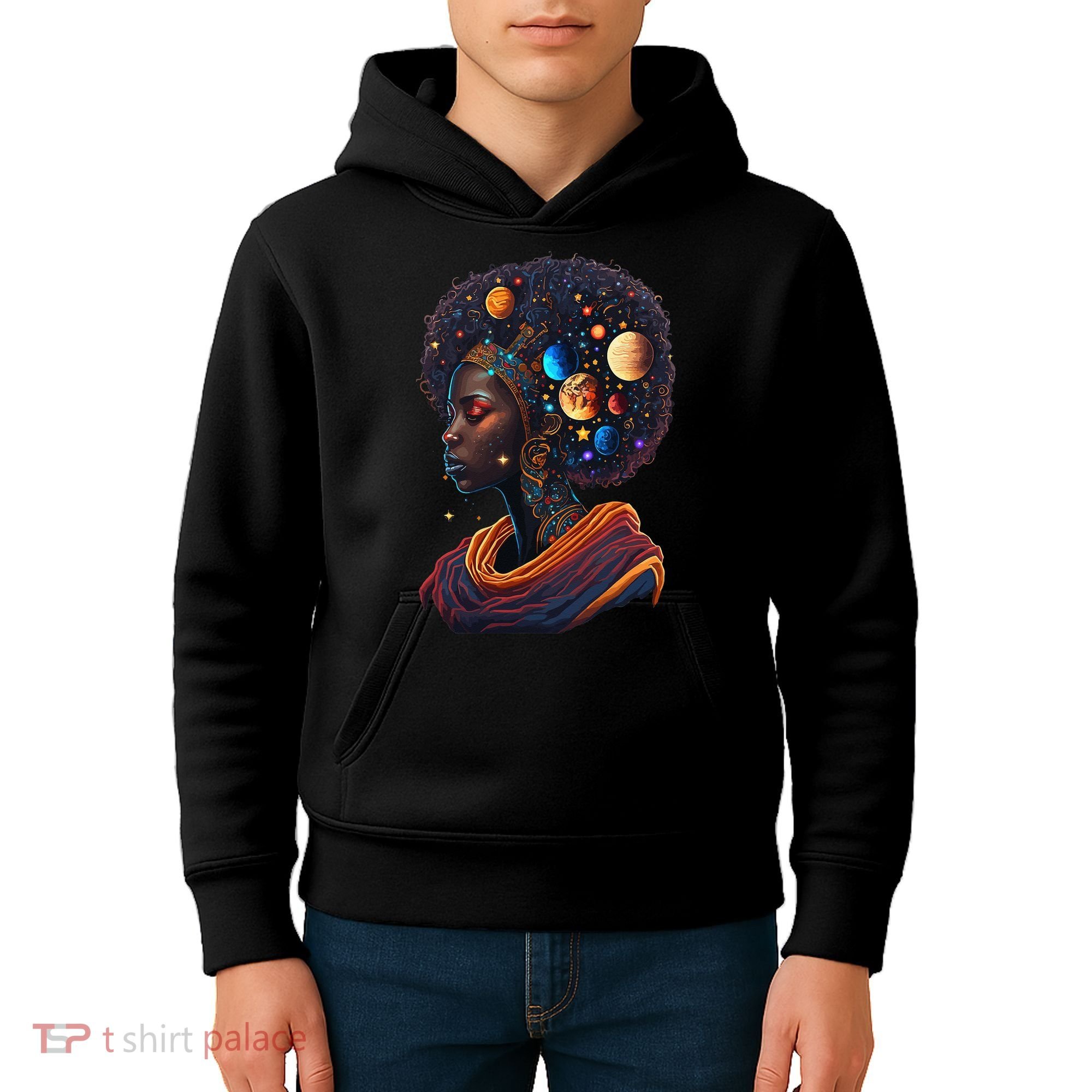 Afro Galactic Beauty Queen Pride Woman Space Black History Kids Hoodie