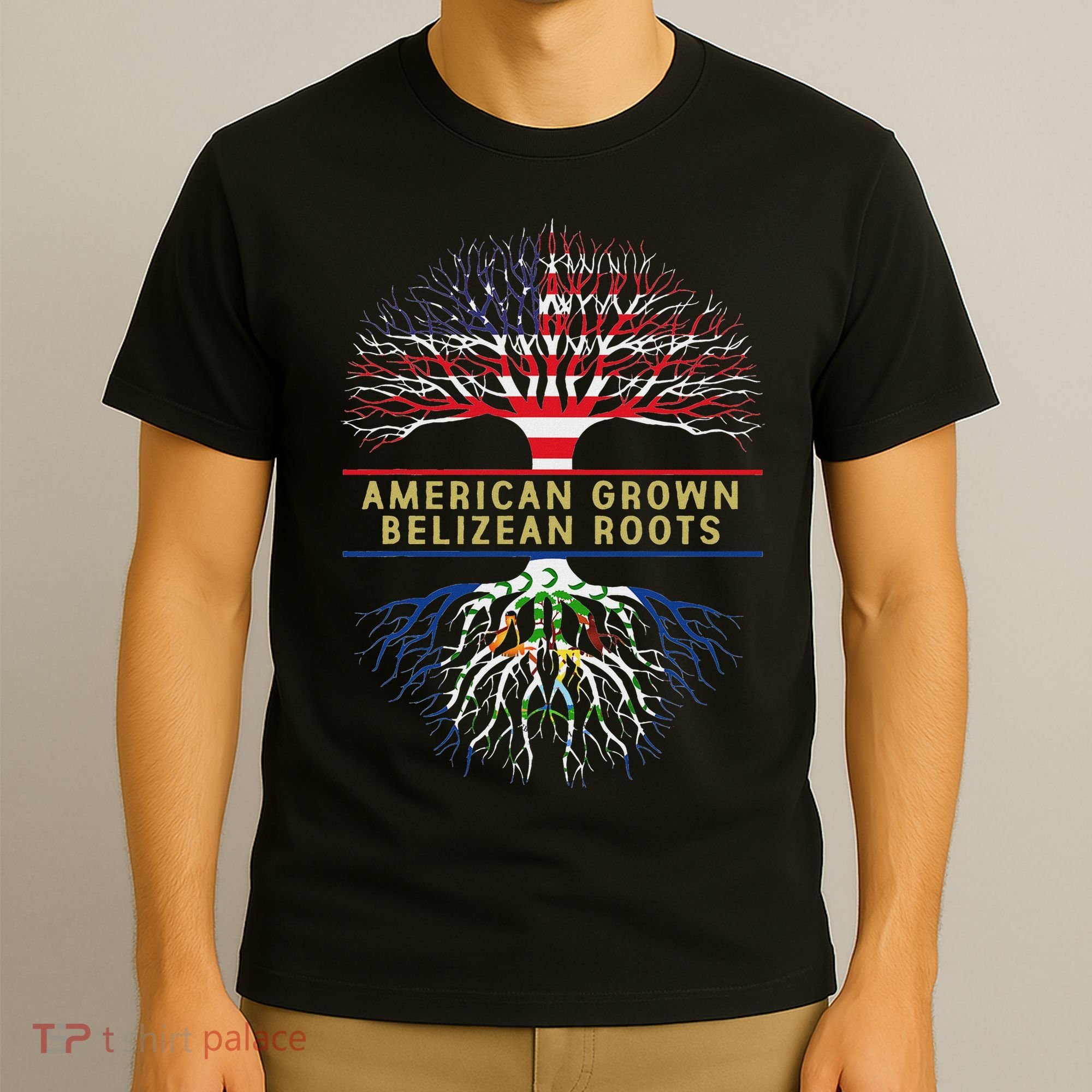 American Grown Belizean Roots America Belize Tree Flag T-Shirt