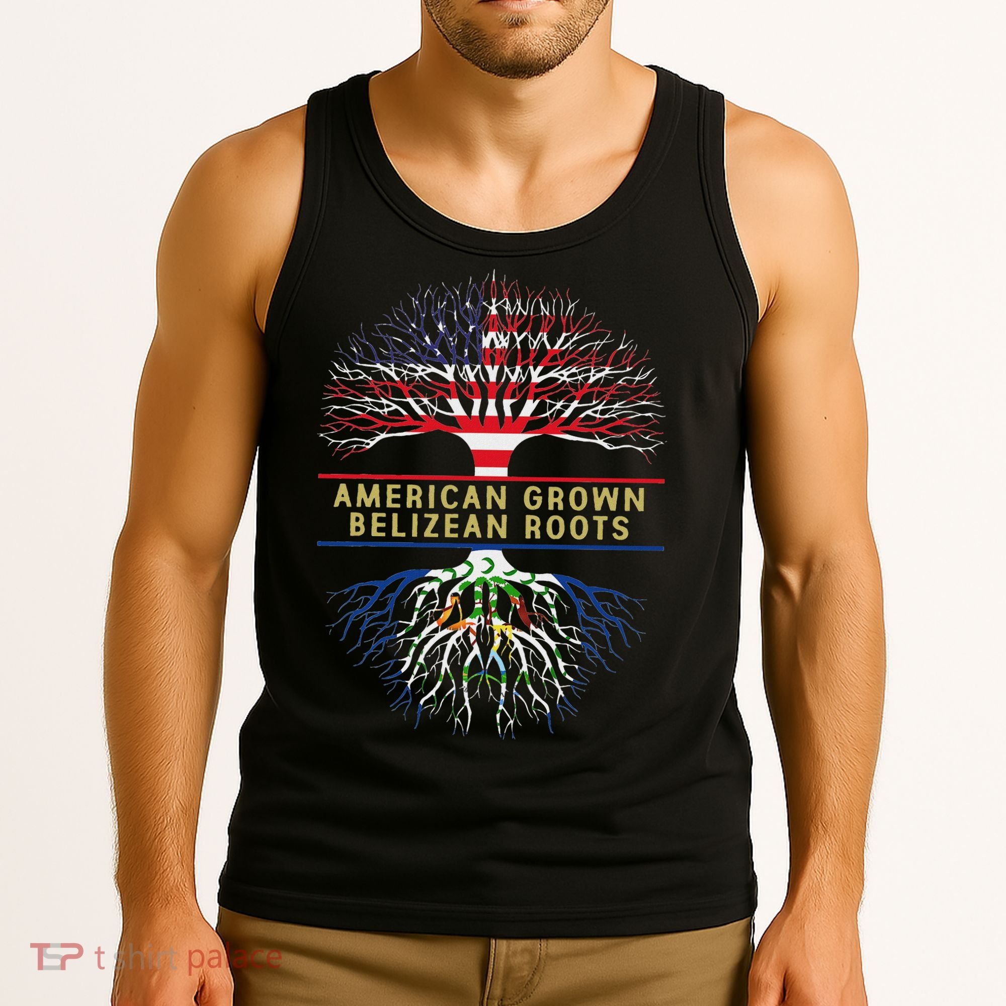 American Grown Belizean Roots America Belize Tree Flag Tank Top
