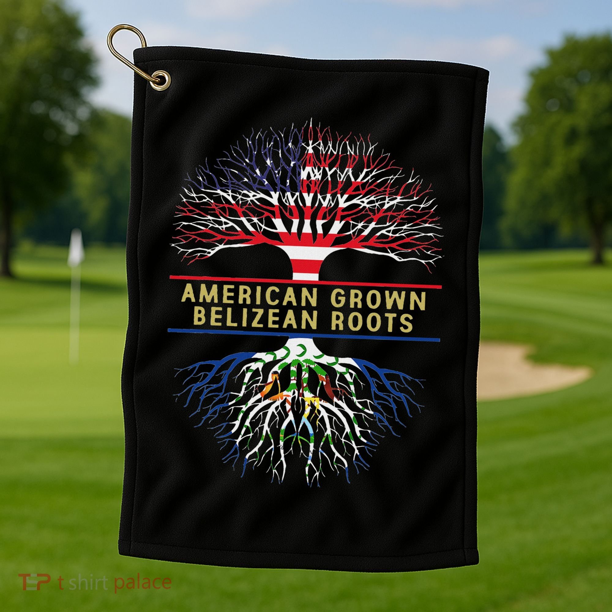 American Grown Belizean Roots America Belize Tree Flag Golf Towel