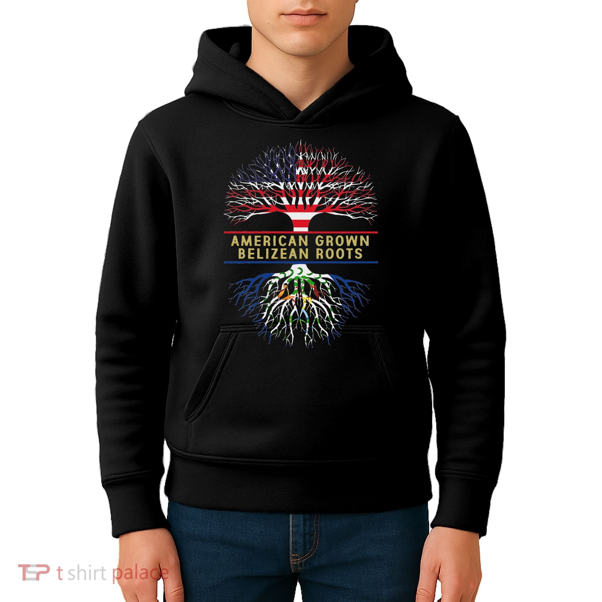 American Grown Belizean Roots America Belize Tree Flag Kids Hoodie
