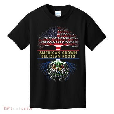American Grown Belizean Roots America Belize Tree Flag Kids T-Shirt