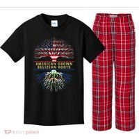 American Grown Belizean Roots America Belize Tree Flag Kids Plaid Pajama Set thumb 0