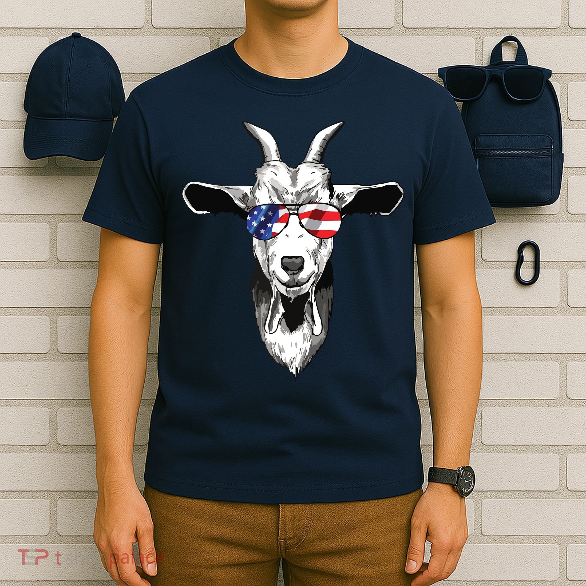 American Goat Cute With USA Sunglasses Patriotic Goat T-Shirt