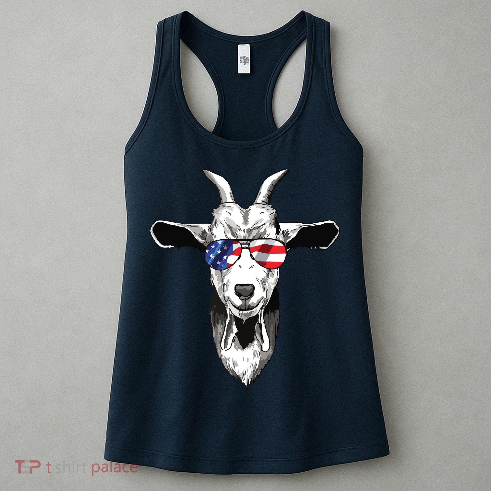 American Goat Cute With USA Sunglasses Patriotic Goat Women's Tank Top