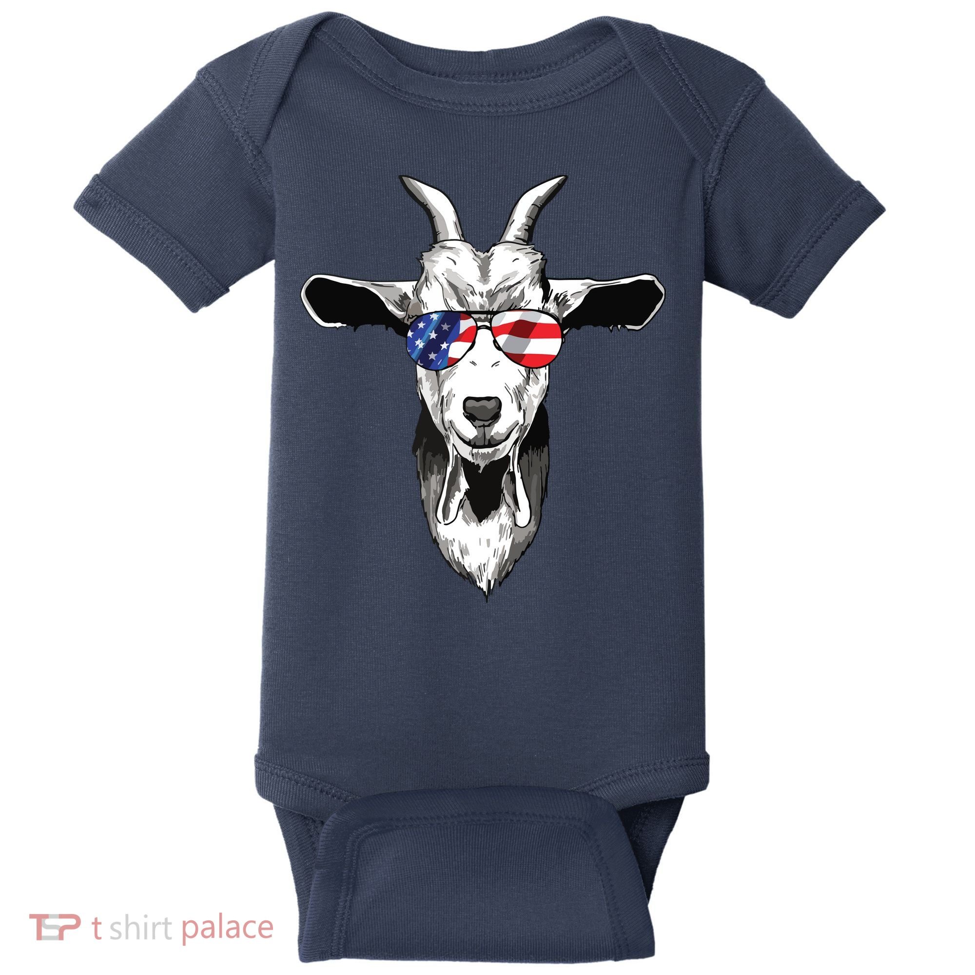 American Goat Cute With USA Sunglasses Patriotic Goat Baby Bodysuit