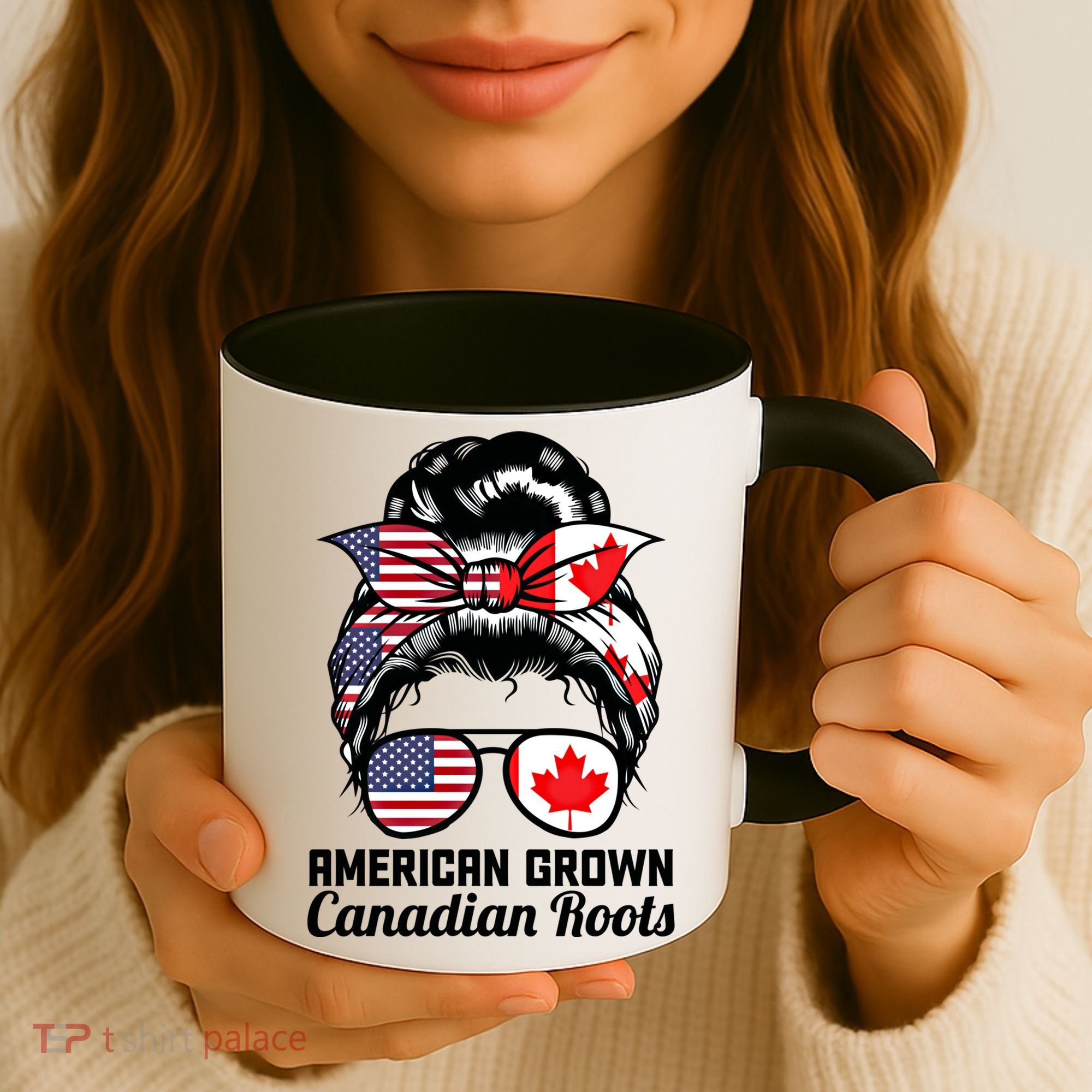 American Grown Canadian Roots Messy Bun Canada Cool Gift Coffee Mug