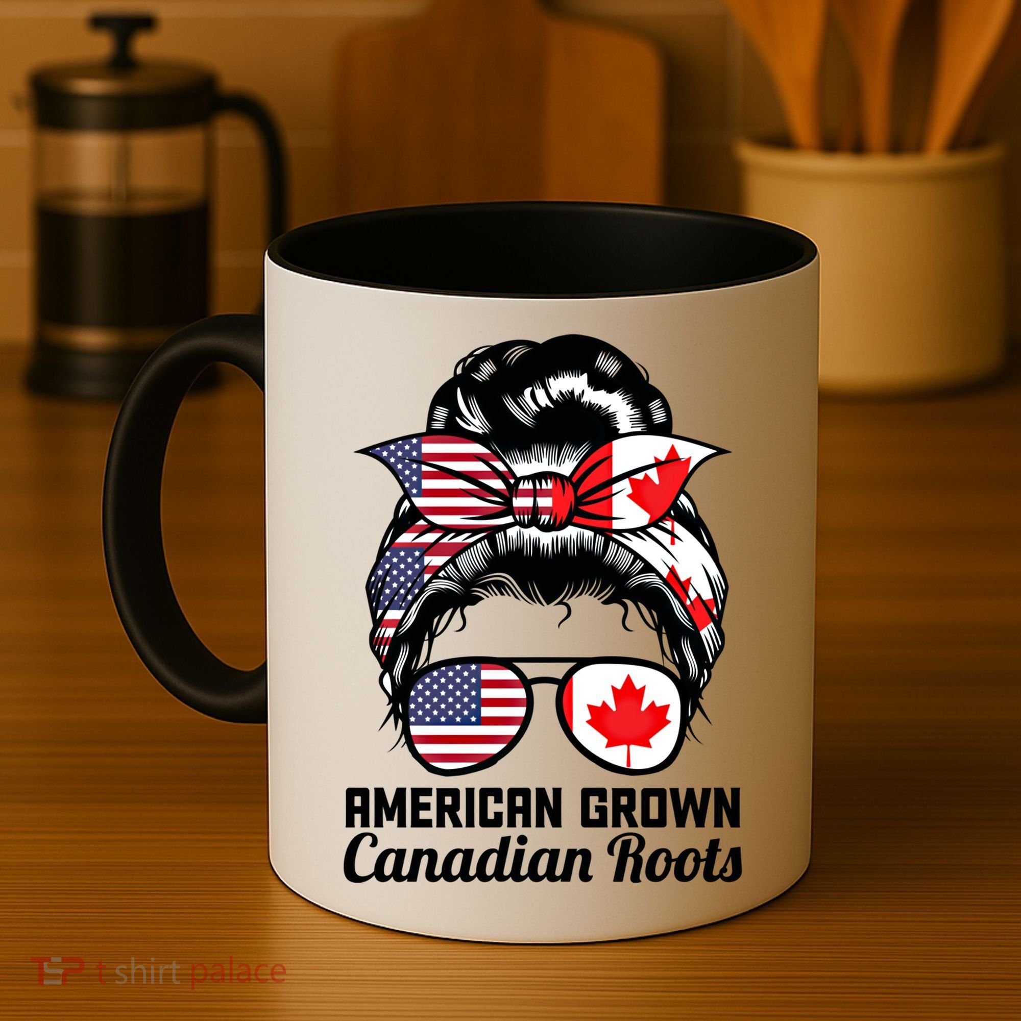 American Grown Canadian Roots Messy Bun Canada Cool Gift Coffee Mug
