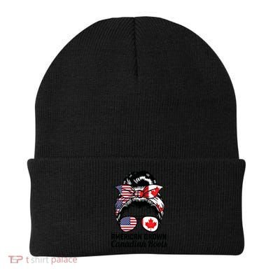 American Grown Canadian Roots Messy Bun Canada Cool Gift Beanie