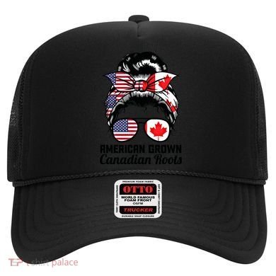 American Grown Canadian Roots Messy Bun Canada Cool Gift Hat