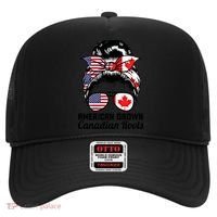 American Grown Canadian Roots Messy Bun Canada Cool Gift Hat thumb 0