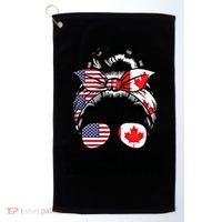 American Grown Canadian Roots Messy Bun Canada Cool Gift Golf Towel thumb 0