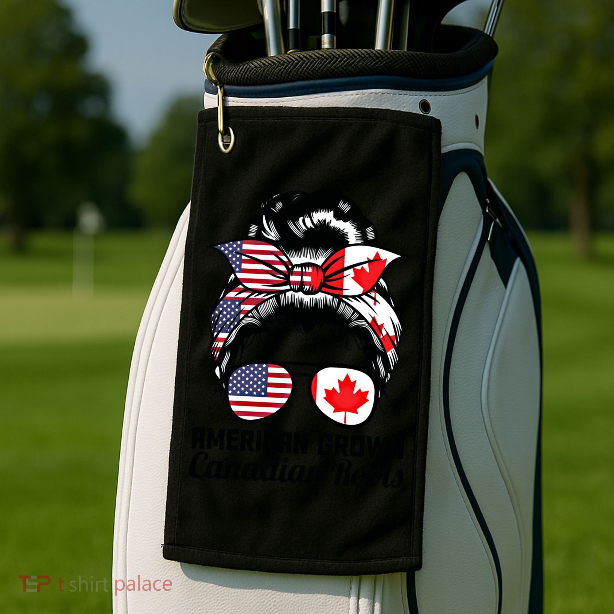 American Grown Canadian Roots Messy Bun Canada Cool Gift Golf Towel