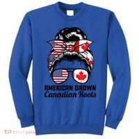 American Grown Canadian Roots Messy Bun Canada Cool Gift Sweatshirt thumb 0