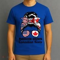 American Grown Canadian Roots Messy Bun Canada Cool Gift T-Shirt thumb 3