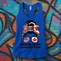 American Grown Canadian Roots Messy Bun Canada Cool Gift Women's Tank Top thumb 3