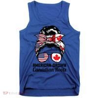 American Grown Canadian Roots Messy Bun Canada Cool Gift Tank Top thumb 0