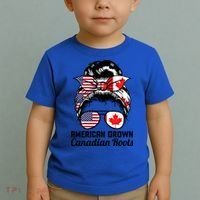 American Grown Canadian Roots Messy Bun Canada Cool Gift Toddler T-Shirt thumb 2