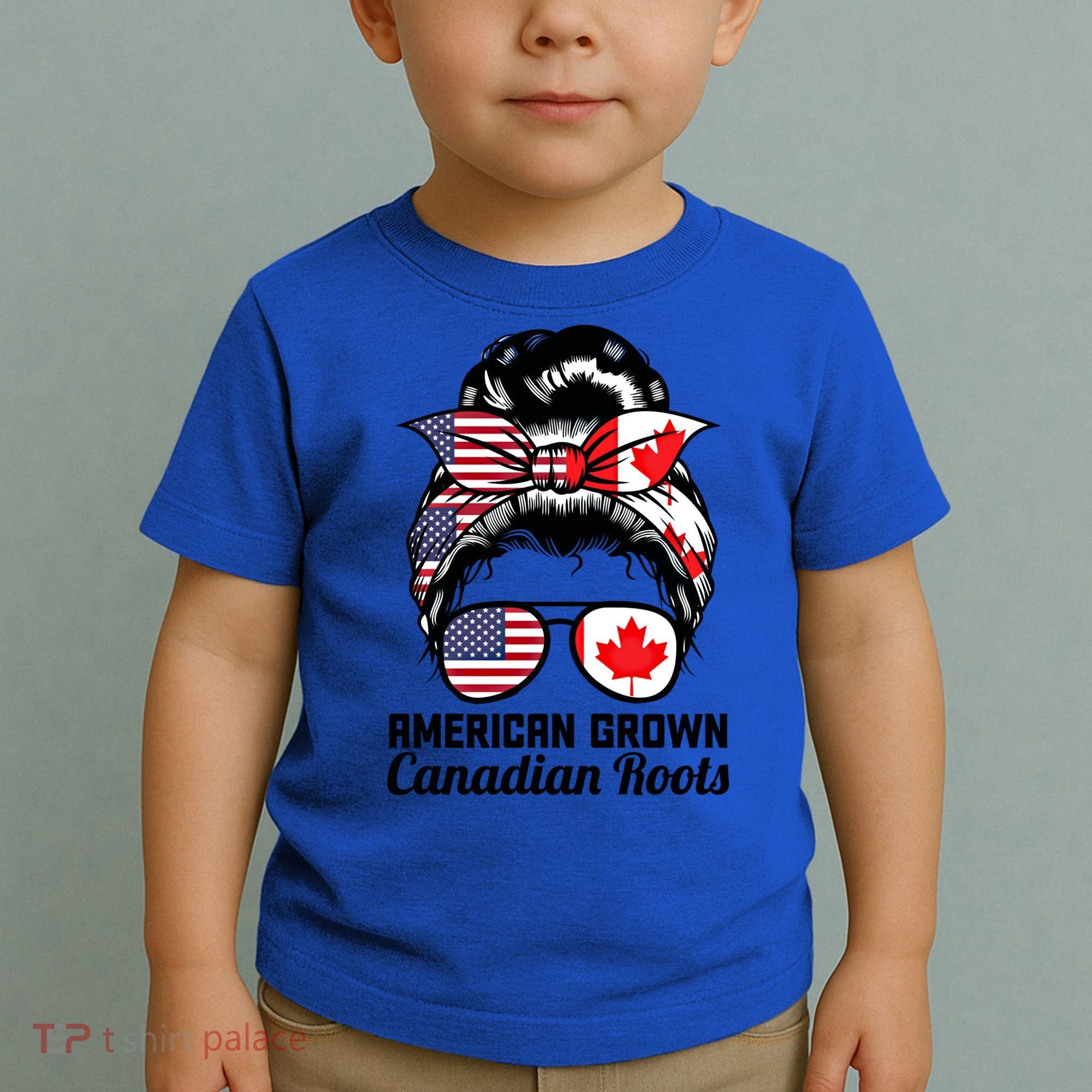 American Grown Canadian Roots Messy Bun Canada Cool Gift Toddler T-Shirt