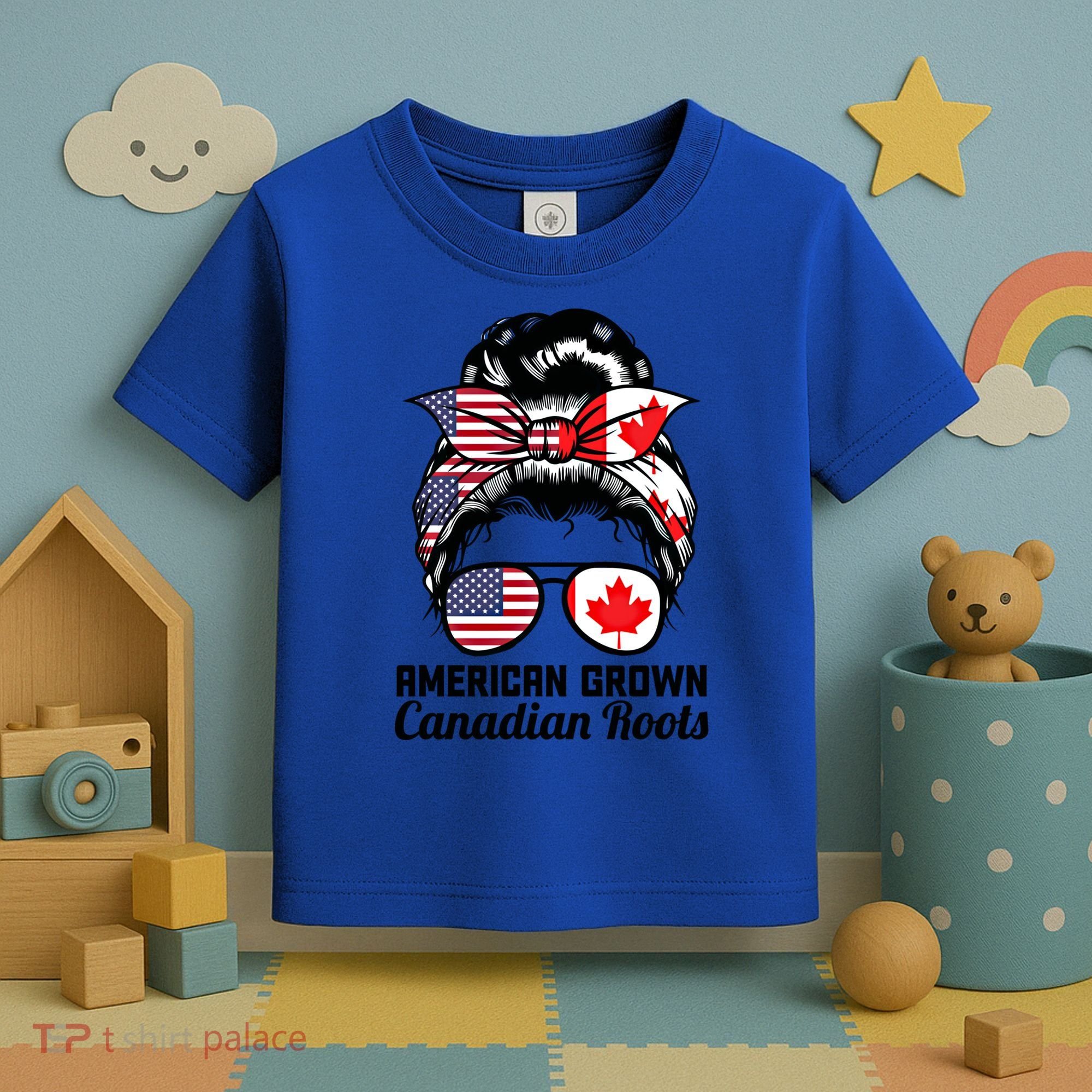 American Grown Canadian Roots Messy Bun Canada Cool Gift Toddler T-Shirt