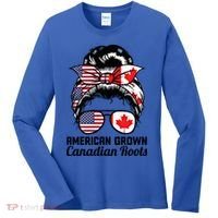 American Grown Canadian Roots Messy Bun Canada Cool Gift Women's Long Sleeve Shirt thumb 0