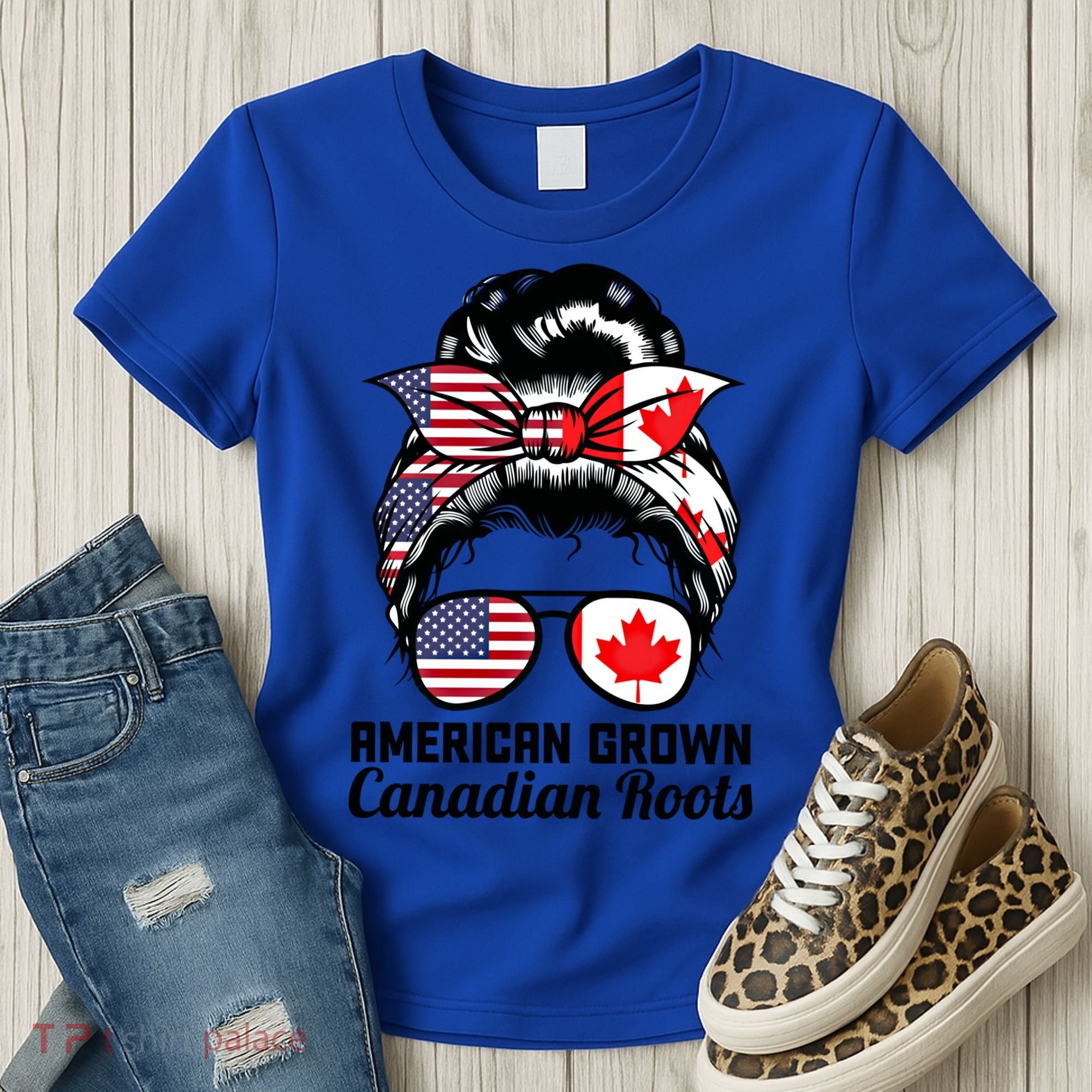 American Grown Canadian Roots Messy Bun Canada Cool Gift Women's T-Shirt