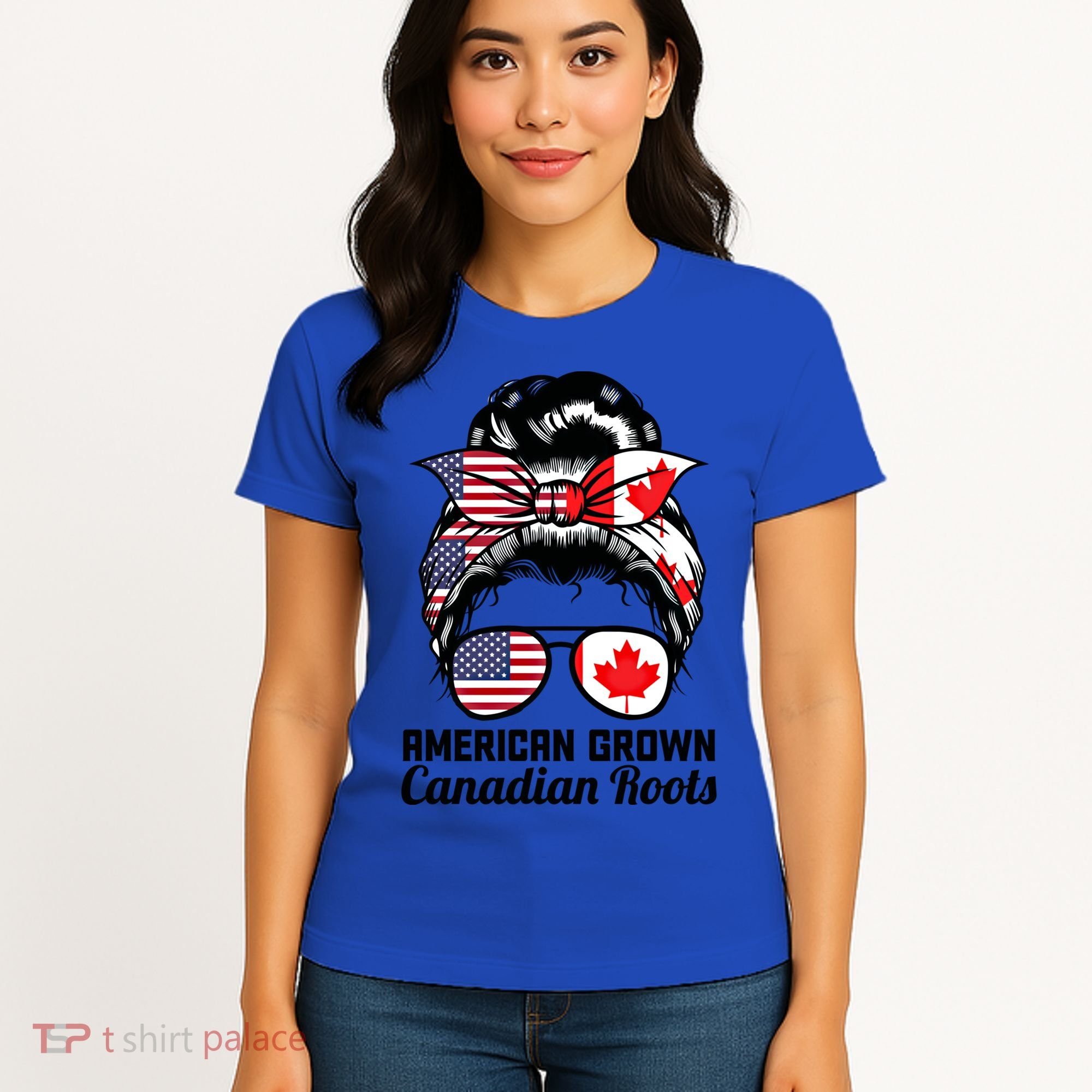 American Grown Canadian Roots Messy Bun Canada Cool Gift Women's T-Shirt