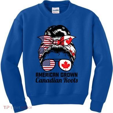 American Grown Canadian Roots Messy Bun Canada Cool Gift Kids Sweatshirt