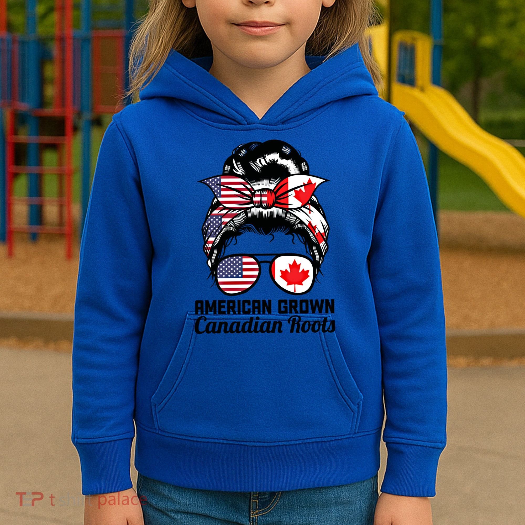 American Grown Canadian Roots Messy Bun Canada Cool Gift Kids Hoodie