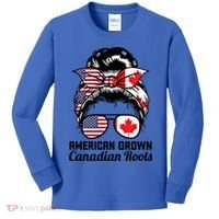 American Grown Canadian Roots Messy Bun Canada Cool Gift Kids Long Sleeve Shirt thumb 0