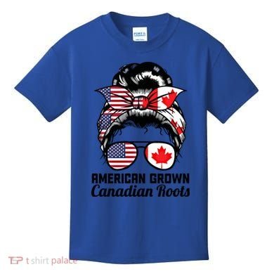 American Grown Canadian Roots Messy Bun Canada Cool Gift Kids T-Shirt