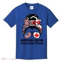 American Grown Canadian Roots Messy Bun Canada Cool Gift Kids T-Shirt thumb 0