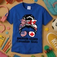 American Grown Canadian Roots Messy Bun Canada Cool Gift Kids T-Shirt thumb 3