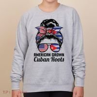 American Grown Cuban Roots Messy Bun Cuba Women's Sweatshirt thumb 0