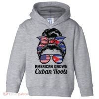 American Grown Cuban Roots Messy Bun Cuba Toddler Hoodie thumb 0