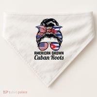 American Grown Cuban Roots Messy Bun Cuba USA-Made Doggie Bandana thumb 0