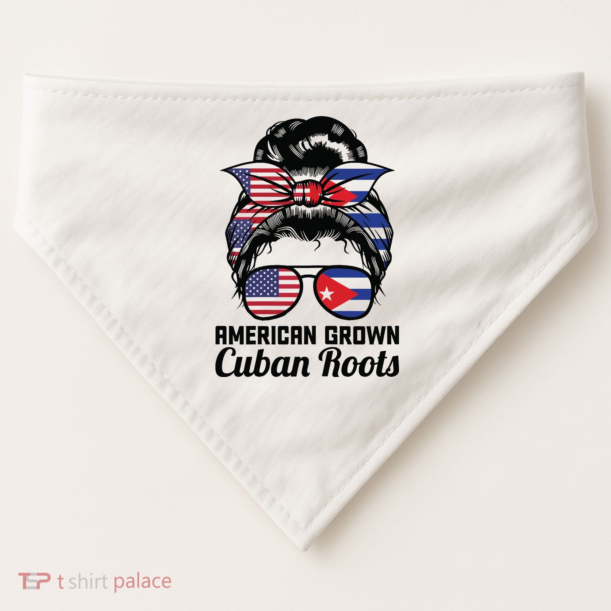 American Grown Cuban Roots Messy Bun Cuba USA-Made Doggie Bandana