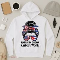 American Grown Cuban Roots Messy Bun Cuba Hoodie thumb 3