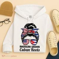 American Grown Cuban Roots Messy Bun Cuba Hoodie thumb 4
