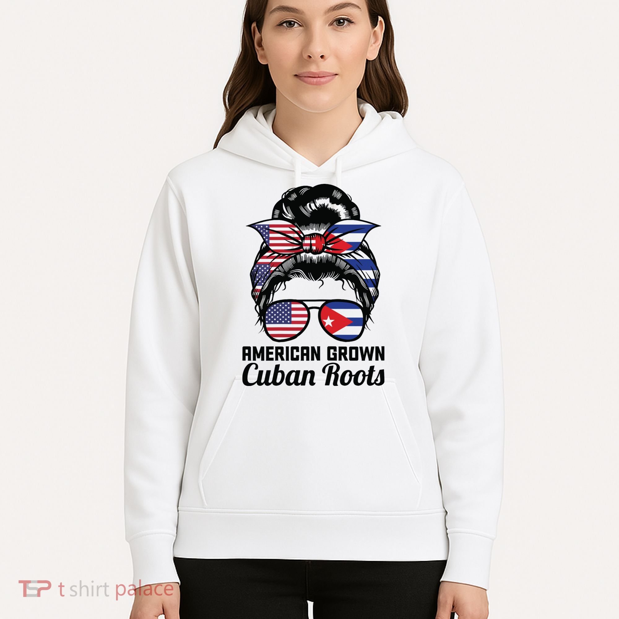 American Grown Cuban Roots Messy Bun Cuba Hoodie