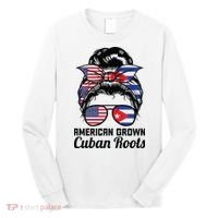American Grown Cuban Roots Messy Bun Cuba Long Sleeve Shirt thumb 0
