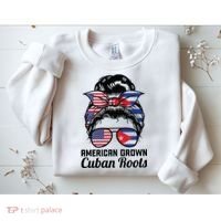 American Grown Cuban Roots Messy Bun Cuba Sweatshirt thumb 2