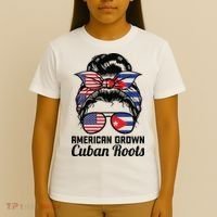 American Grown Cuban Roots Messy Bun Cuba T-Shirt thumb 4