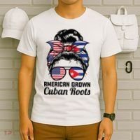 American Grown Cuban Roots Messy Bun Cuba T-Shirt thumb 6