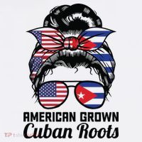American Grown Cuban Roots Messy Bun Cuba T-Shirt thumb 7